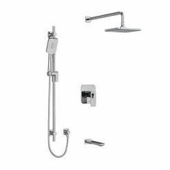 Riobel Equinox Modern Type T/P (Thermostatic/Pressure Balance) 1/2 Inch Coaxial 3-Way System With Hand Shower Rail 8" Shower Head And Spout- Chrome