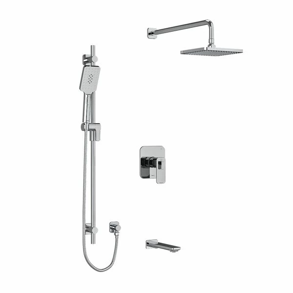 Riobel Equinox Modern Type T/P (Thermostatic/Pressure Balance) 1/2 Inch Coaxial 3-Way System With Hand Shower Rail 8" Shower Head And Spout- Chrome