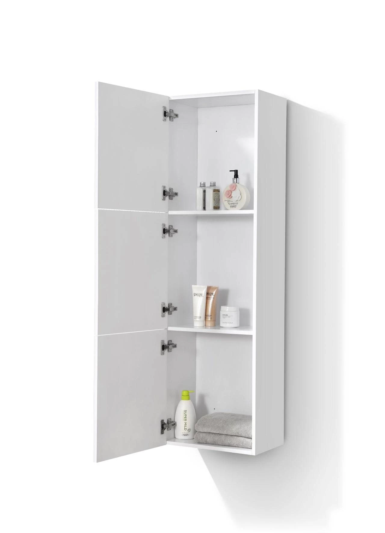 Kube Bath 18" X 59" Bathroom Acrylic Veneer Gloss White Linen Side Cabinet W/ 3 Large Storage Areas - Image 4