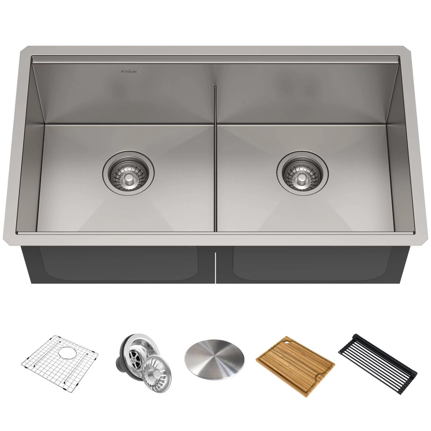 Kraus Kore Workstation 33" X 19" Undermount 16 Gauge Stainless Steel 50/50 Double Bowl Kitchen Sink