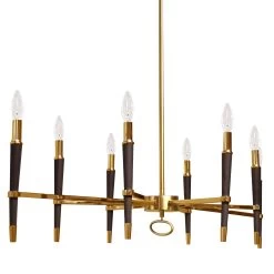 Dainolite 8 Light Incandescent Horizontal Chandelier, Vintage Bronze Finish, Black Shade