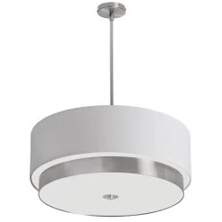 Dainolite 4 Light Large Pendant, White Linen Drum Shade