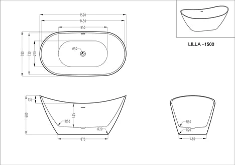 Kodaen Lilia One Piece Freestanding Bathtub - Image 4