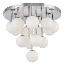 Dainolite 14 Light Halogen Flush Mount, Polished Chrome With Opal Glass