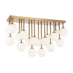 Dainolite 18 Light Halogen Flush Aged Brass Finish With White Glass