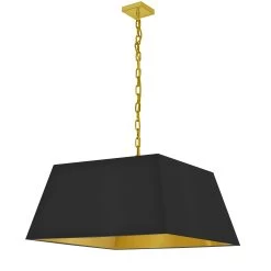 Dainolite 1 Light Large Aged Brass Milano Pendant Black/Gold Shade