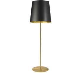 Dainolite 1 Light Aged Brass Floor Lamp W/ Black/Gold Drum Shade