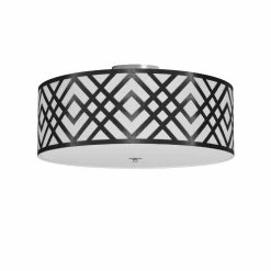 Dainolite 4 Light Flush Mount, Polished Chrome Finish, Black/White Shade