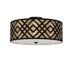 Dainolite 4 Light Flush Mount, Polished Chrome Finish, Black/Gold Shade
