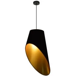Dainolite 1 Light Slanted Tapered Drum Pendant, Black/Gold Shade