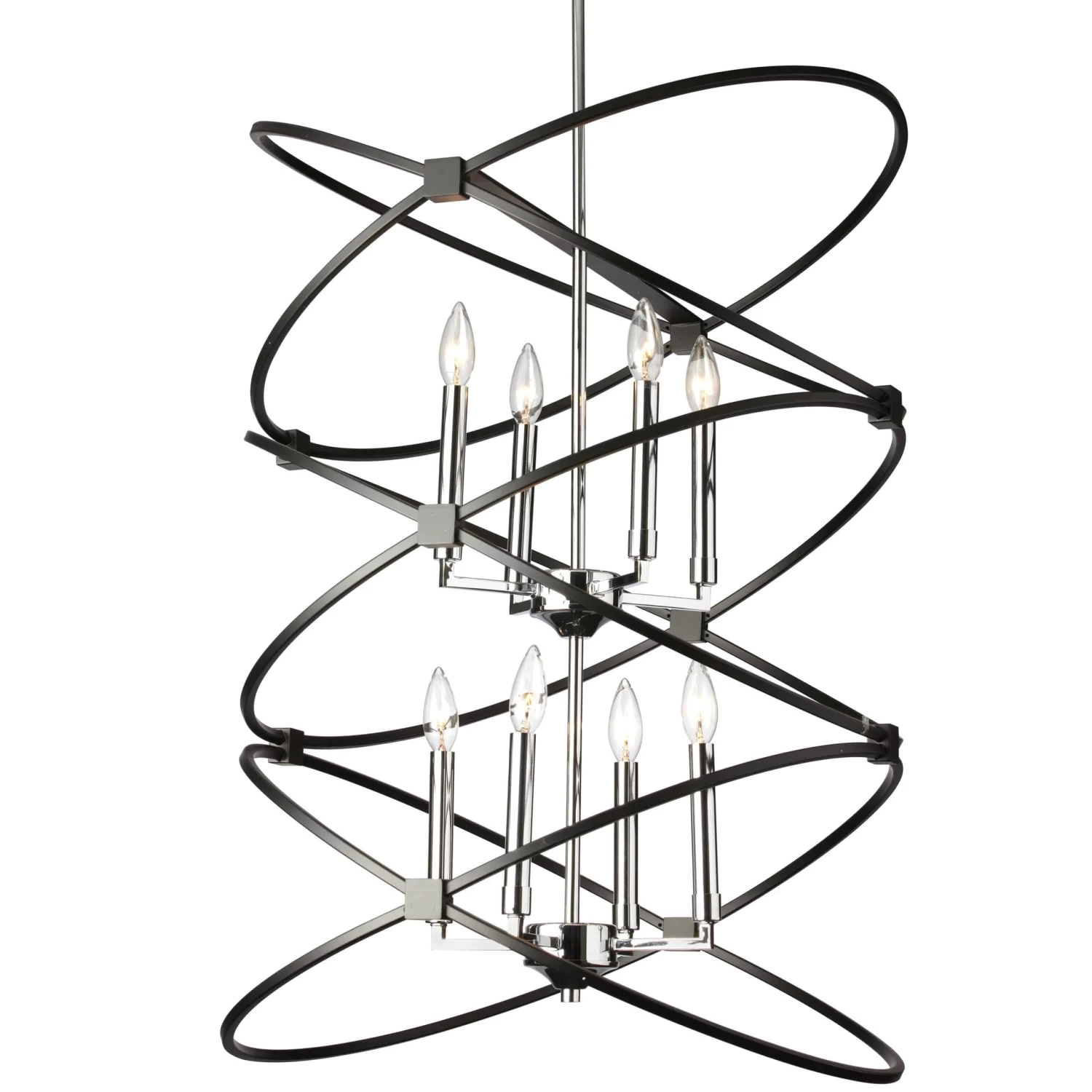 Dainolite 8 Light Incandescent Chandelier, Polished Chrome And Matte Black Finish