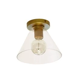 Dainolite 1 Light Incandescent Flush Mount, Aged Brass With Clear Glass