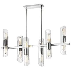 Dainolite 12 Light Horizontal Polished Chrome Chandelier W/ Clear Fluted Glass