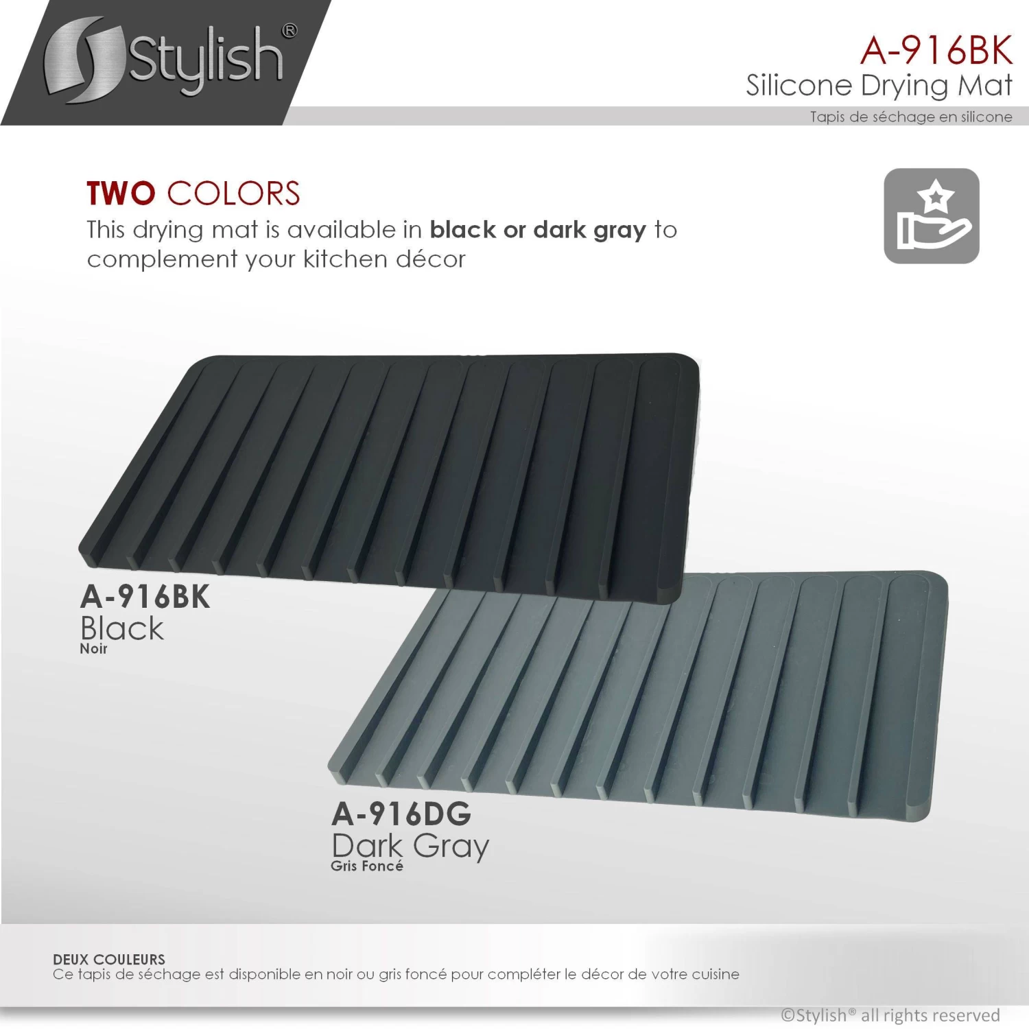 Stylish Silicone Drying Mat And Trivet, Black - Image 11