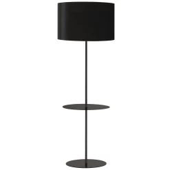 Dainolite 1 Light Incan Rnd. Base With Rnd. Shelf, Matte Black With Black Shade