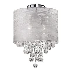 Dainolite 2 Light Incandescent Crystal Flush Mount Polished Chrome Finish With Silver Organza Shade