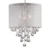 Dainolite 3-Light Incandescent Crystal Pendant In Polished Chrome Finish With Silver Organza Shade