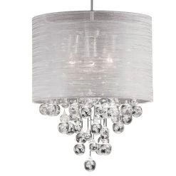 Dainolite 3-Light Incandescent Crystal Pendant In Polished Chrome Finish With Silver Organza Shade
