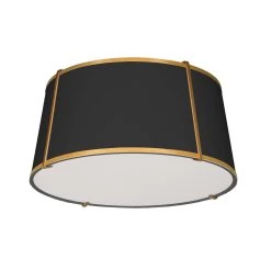 Dainolite 3 Light Trapezoid FlushMount Gold/Black Shade W/ White Fabric Diffuser