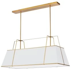 Dainolite 4 Light Horizontal Chandelier Gold/White Shade W/ White Fabric Diffuser