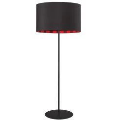 Dainolite 1 Light Drum Floor Lamp, BLK/PLD Shade, Matte Black