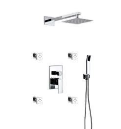 Kube Bath Aqua Piazza Shower Set With 8" Square Rain Shower, 4 Body Jets And Handheld Chrome