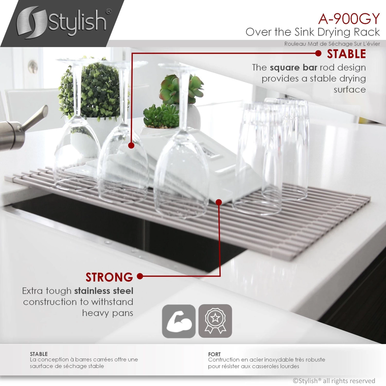 Stylish 20" Over The Sink Roll-up Drying Rack Gray A-900GY - Image 5