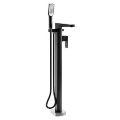 Kalia GRAFIK 39.5" Floor Mount Tub Filler With Hand Shower- Chrome/Black