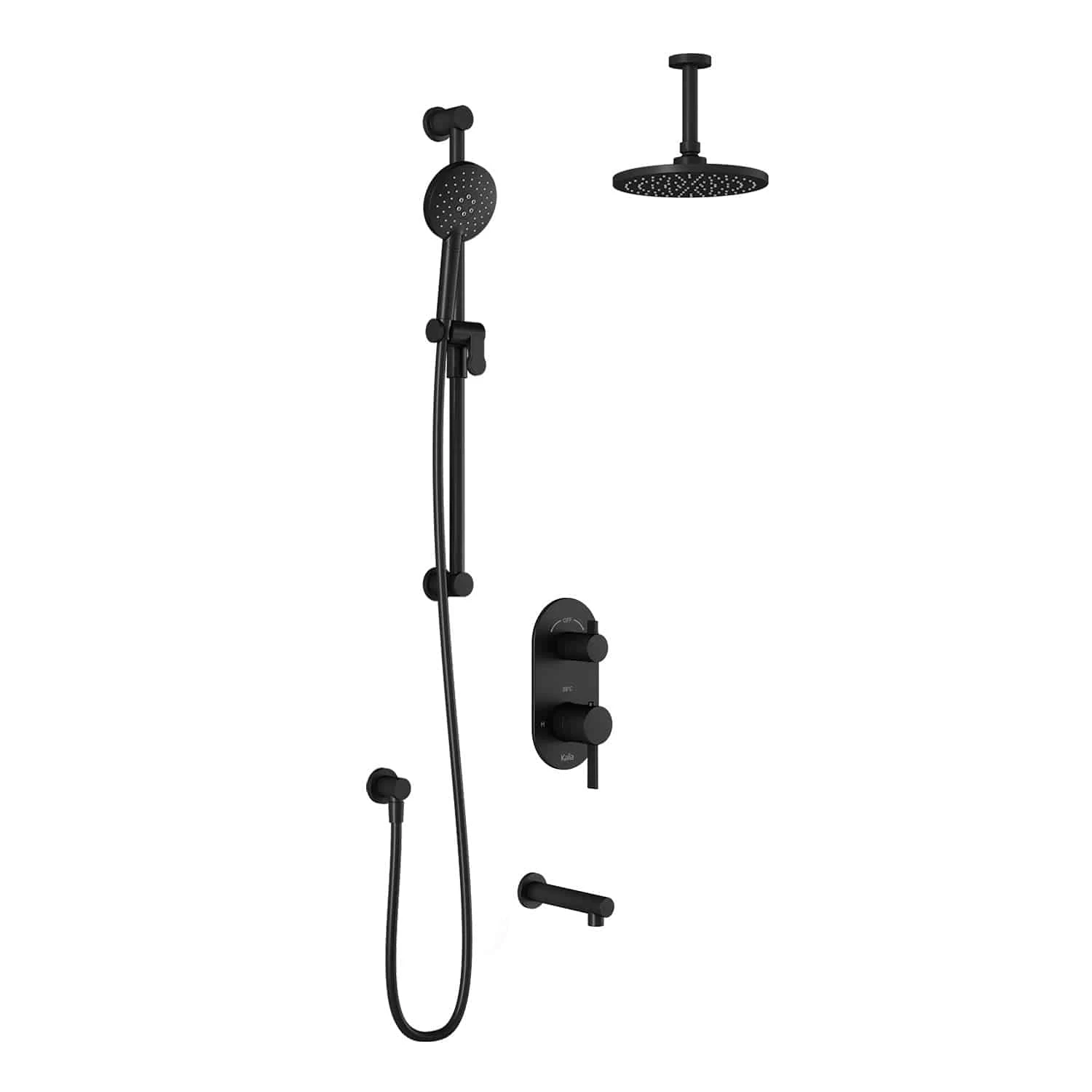 Kalia RoundOne TD3 AQUATONIK T/P With Diverter Shower System With Vertical Ceiling Arm- Matte Black