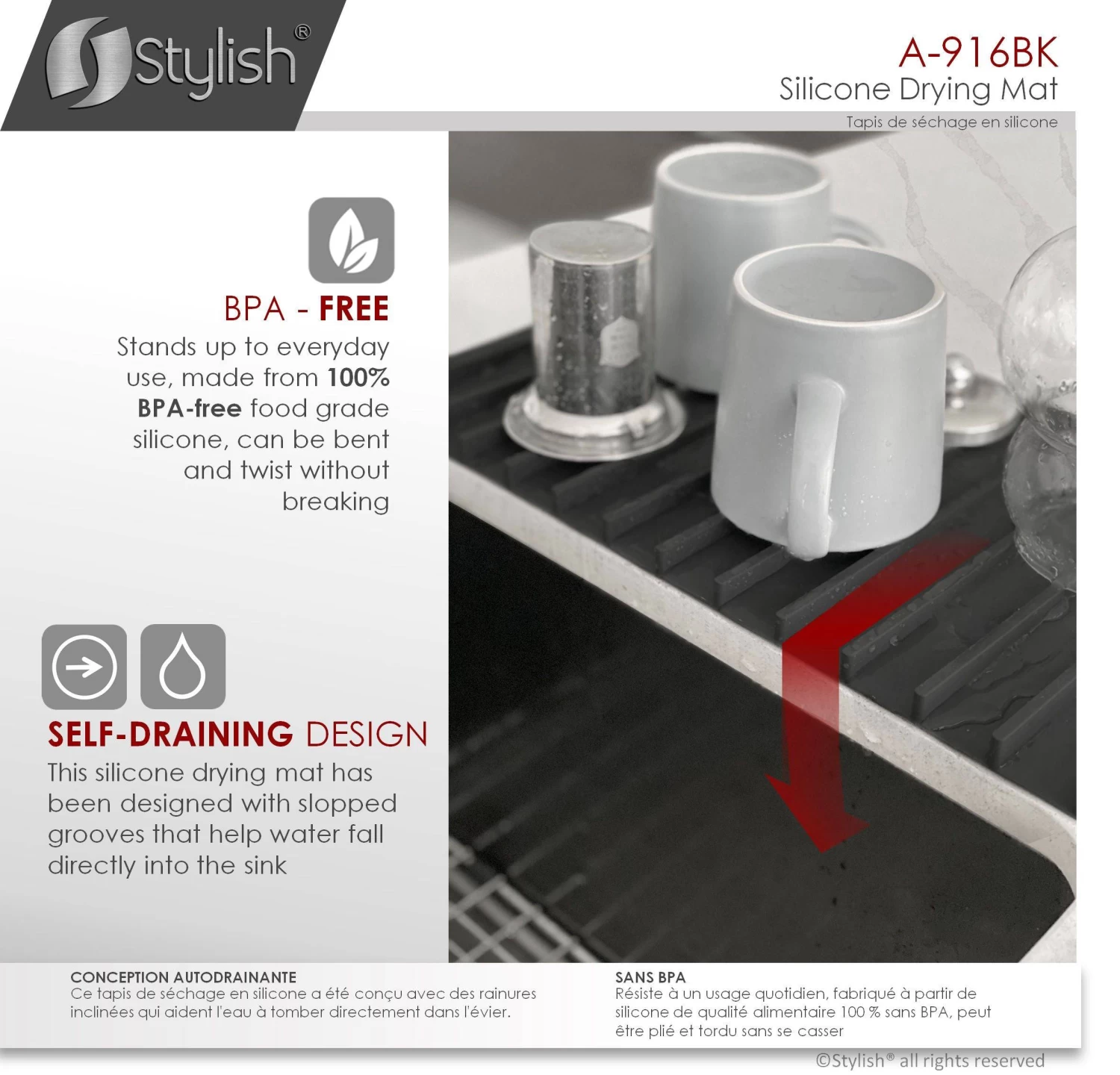 Stylish Silicone Drying Mat And Trivet, Black - Image 7