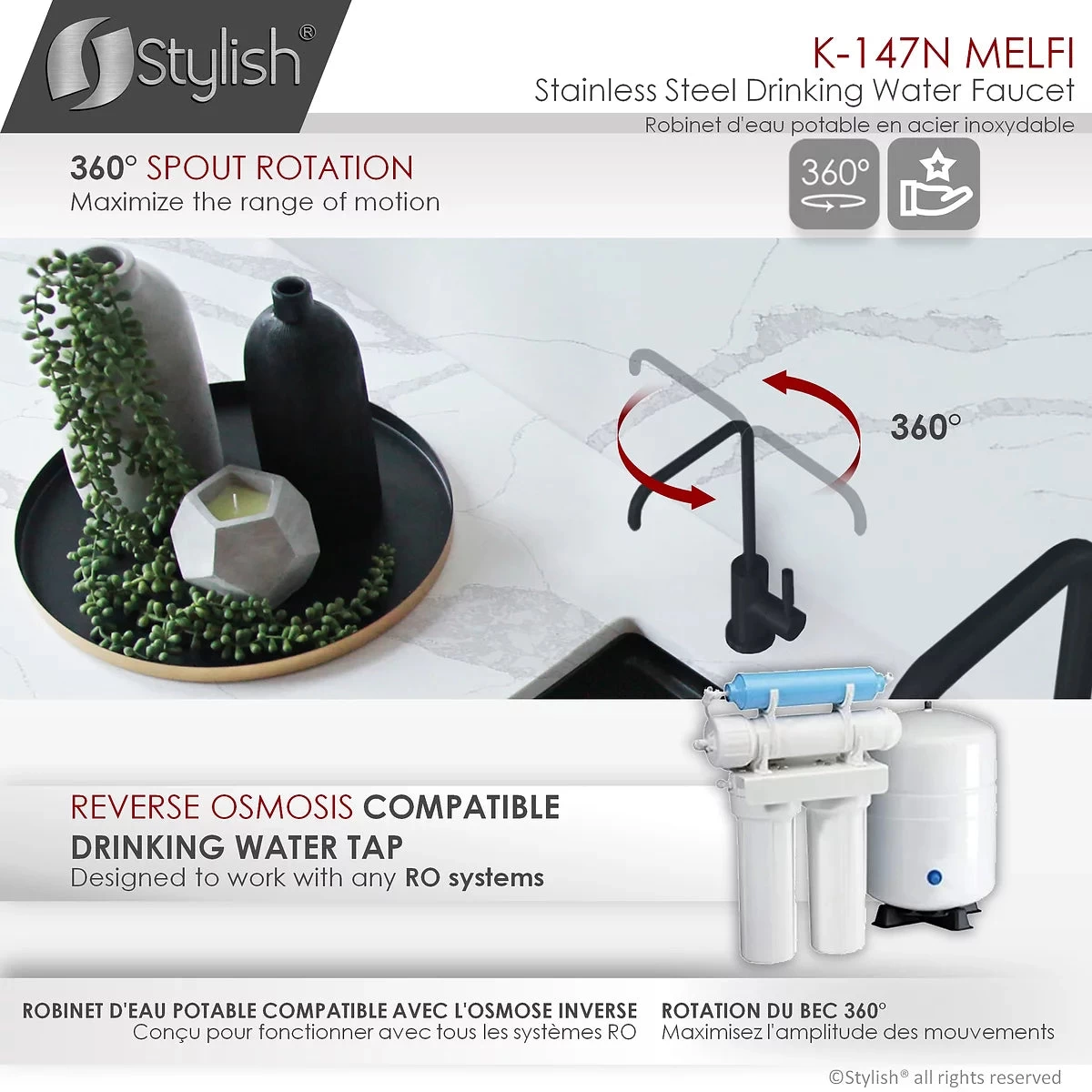 Stylish Melfi Single Handle Cold Water Tap - Stainless Steel Matte Black Finish K-147N - Image 3