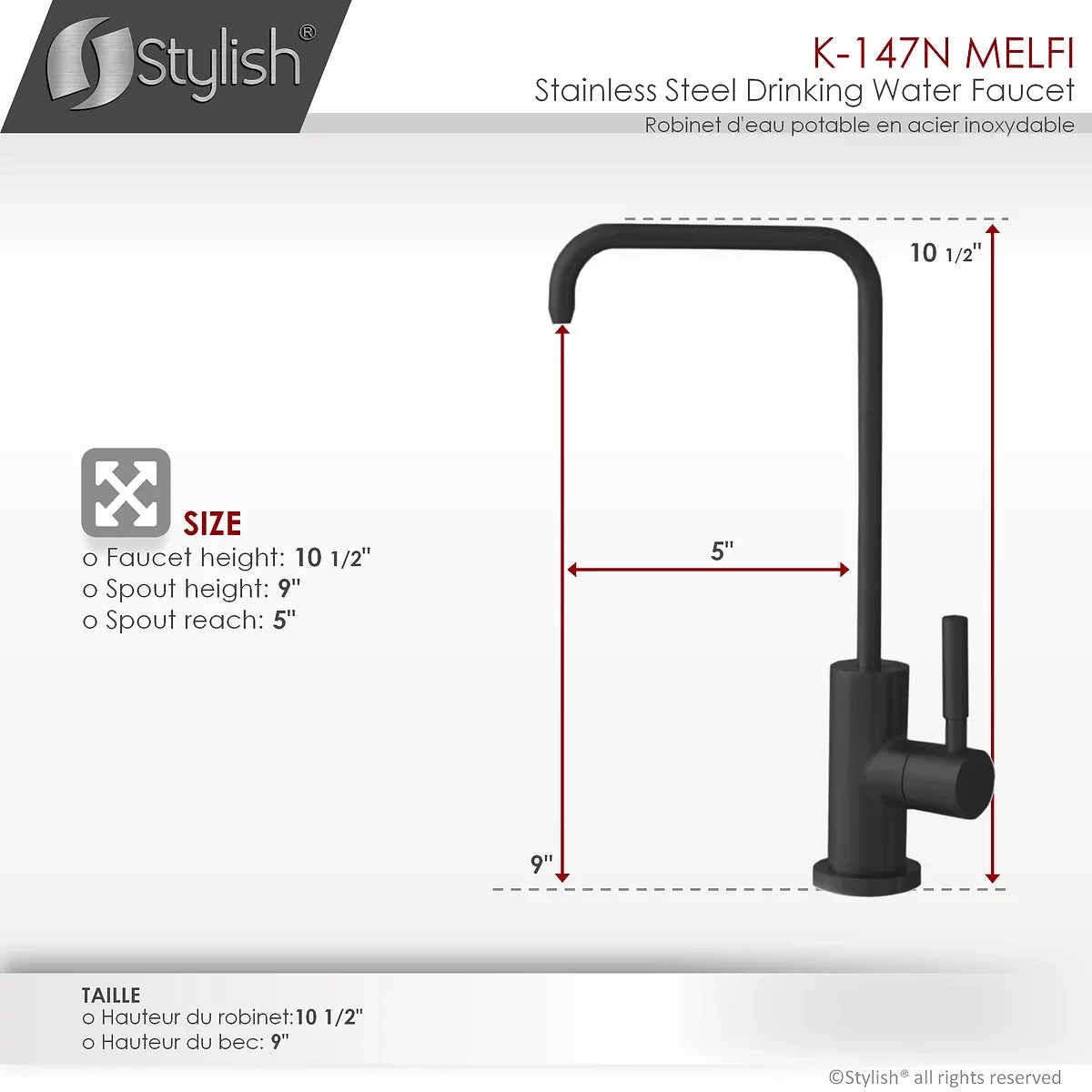 Stylish Melfi Single Handle Cold Water Tap - Stainless Steel Matte Black Finish K-147N - Image 4