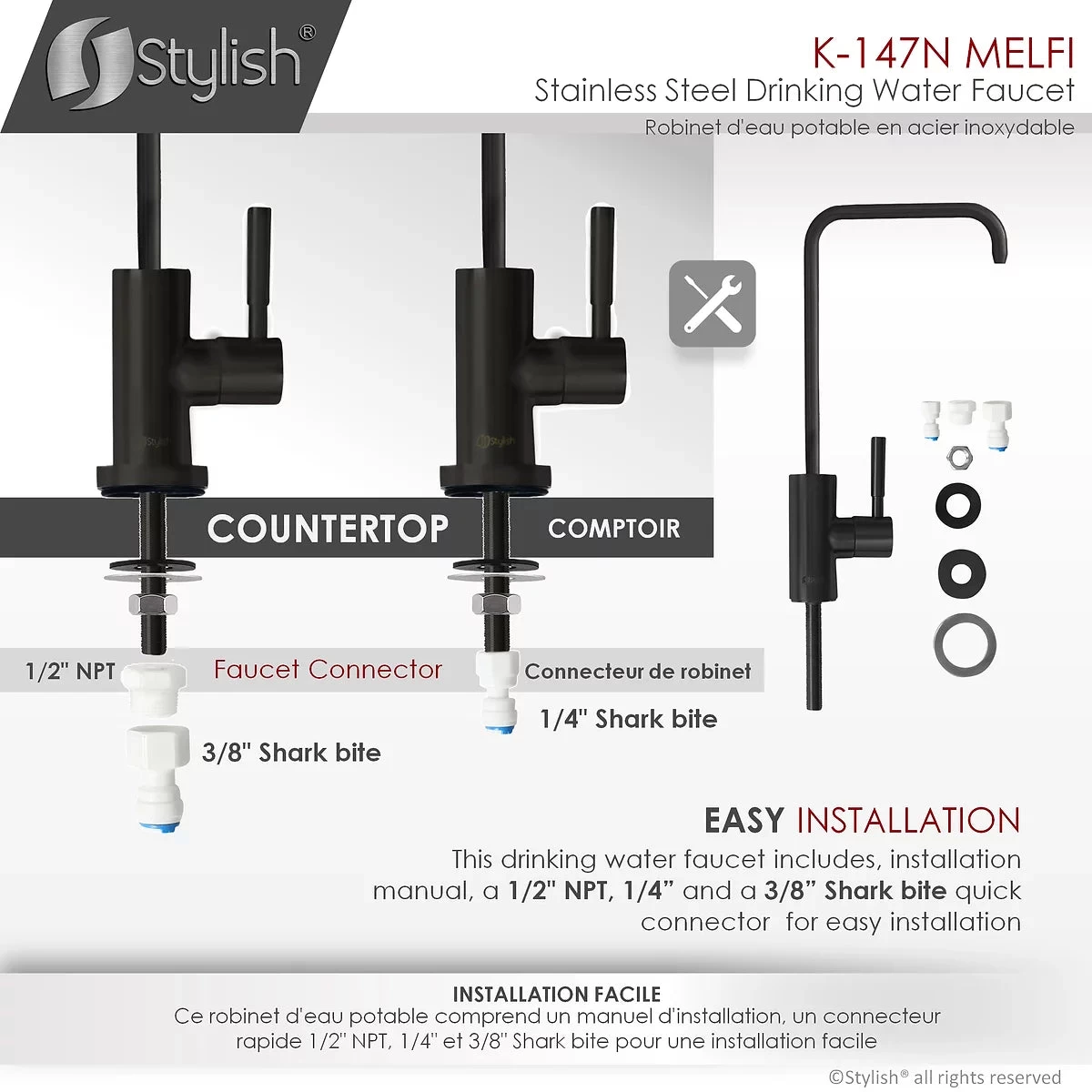 Stylish Melfi Single Handle Cold Water Tap - Stainless Steel Matte Black Finish K-147N - Image 7