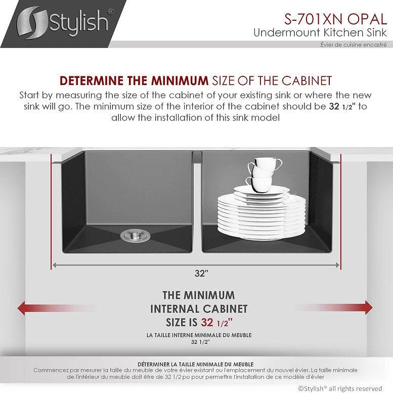 Stylish 32" X 18" Graphite Black Double Bowl Undermount Stainless Steel Kitchen Sink With Grids And Basket Strainers Opal - Image 7