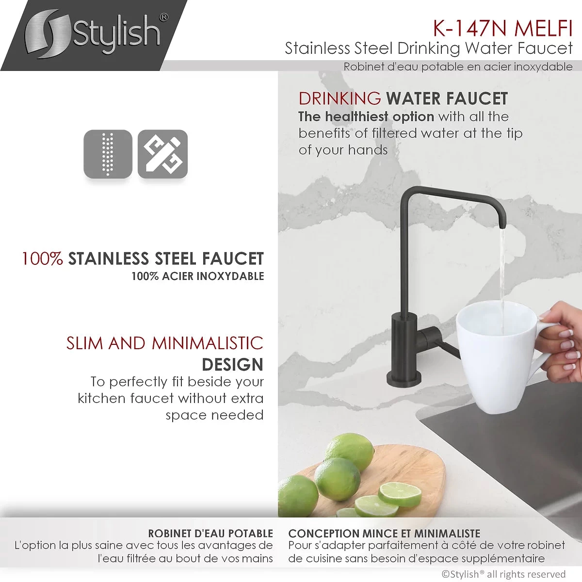 Stylish Melfi Single Handle Cold Water Tap - Stainless Steel Matte Black Finish K-147N - Image 5