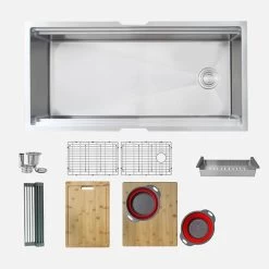 Stylish - 39 Inch Ledge Workstation Single Bowl Undermount 16 Gauge Stainless Steel Kitchen Sink With Built In Accessories (S-639w )
