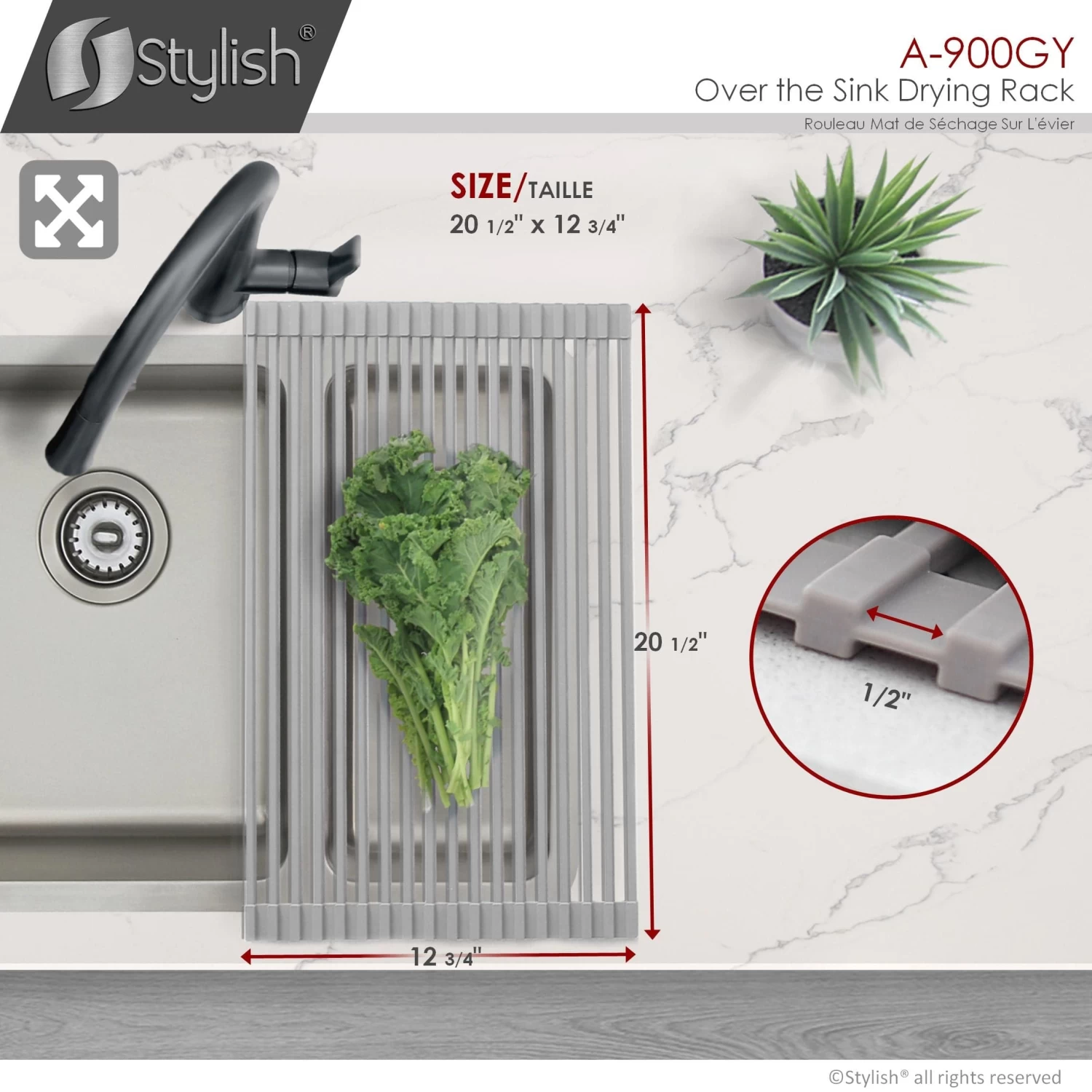 Stylish 20" Over The Sink Roll-up Drying Rack Gray A-900GY - Image 9