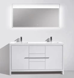 Kube Bath Dolce 60" Double Sink Floor Mount Bathroom Vanity With White Quartz Countertop With 2 Doors And 3 Drawers AD660D