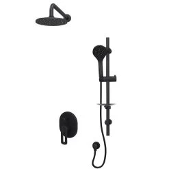Rubi Myrto Pressure Balanced Shower Kit With Round Wall Mount Shower Head- Matte Black