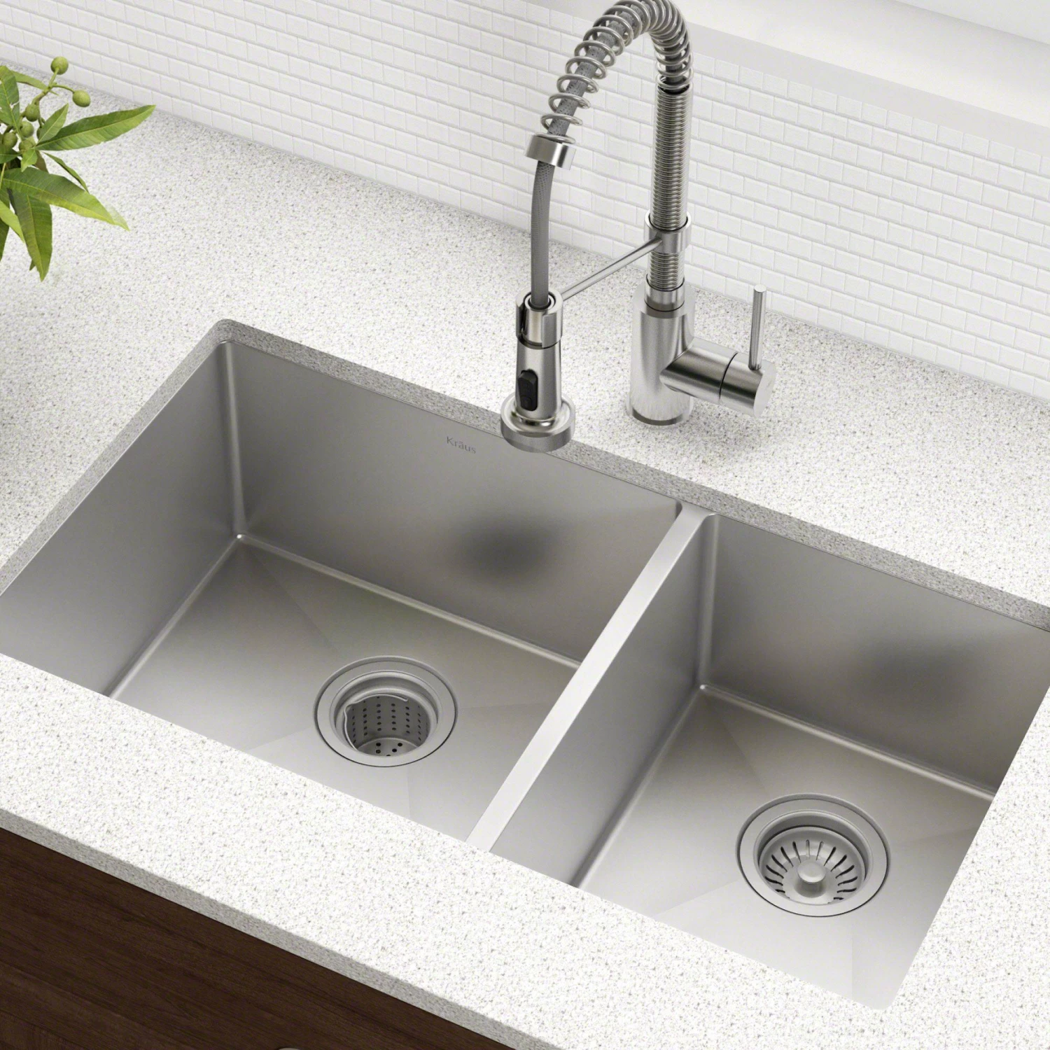 Kraus Standart PRO 32.75" X 19" Undermount 16 Gauge Stainless Steel 60/40 Double Bowl Kitchen Sink - Image 2