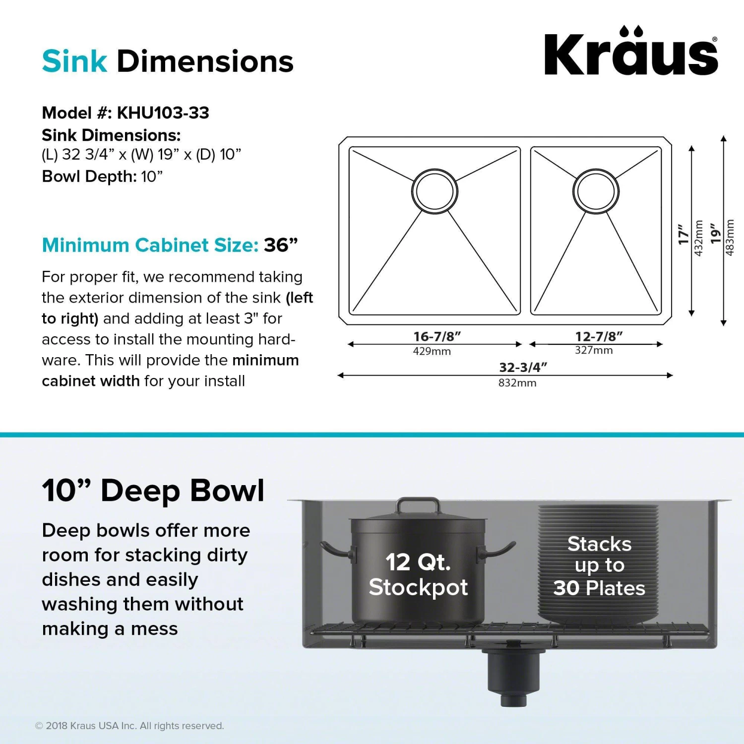 Kraus Standart PRO 32.75" X 19" Undermount 16 Gauge Stainless Steel 60/40 Double Bowl Kitchen Sink - Image 5