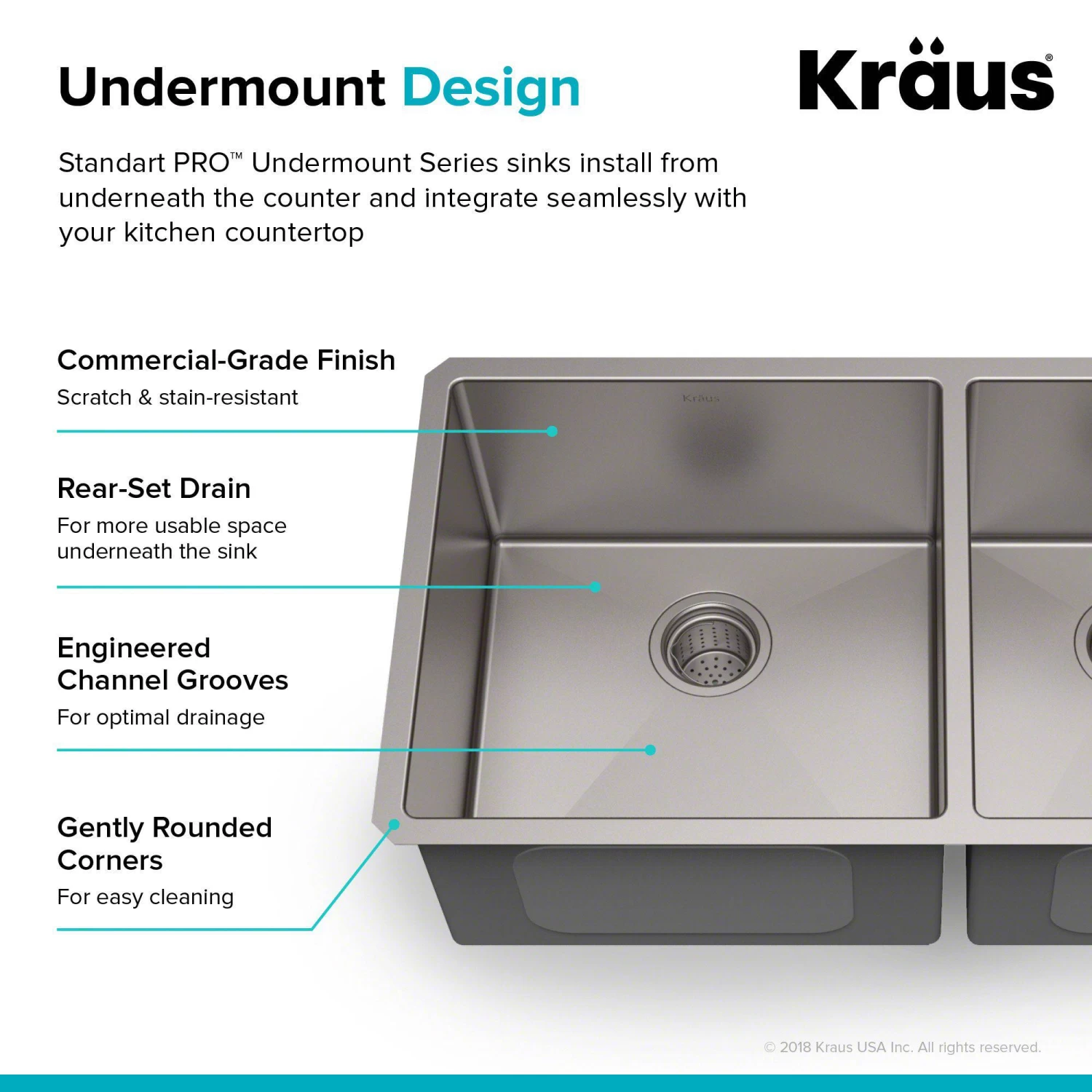 Kraus Standart PRO 32.75" X 19" Undermount 16 Gauge Stainless Steel 60/40 Double Bowl Kitchen Sink - Image 6