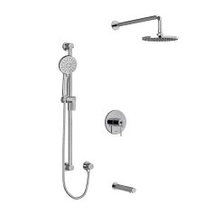 Riobel CS Type T/P Traditional (Thermostatic/Pressure Balance) 1/2 Inch Coaxial 3-Way System With Hand Shower Rail 8" Round Shower Head And Spout- Chrome