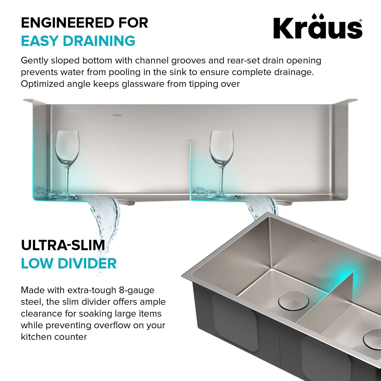 Kraus Kore Workstation 33" X 19" Undermount 16 Gauge Stainless Steel 50/50 Double Bowl Kitchen Sink - Image 9
