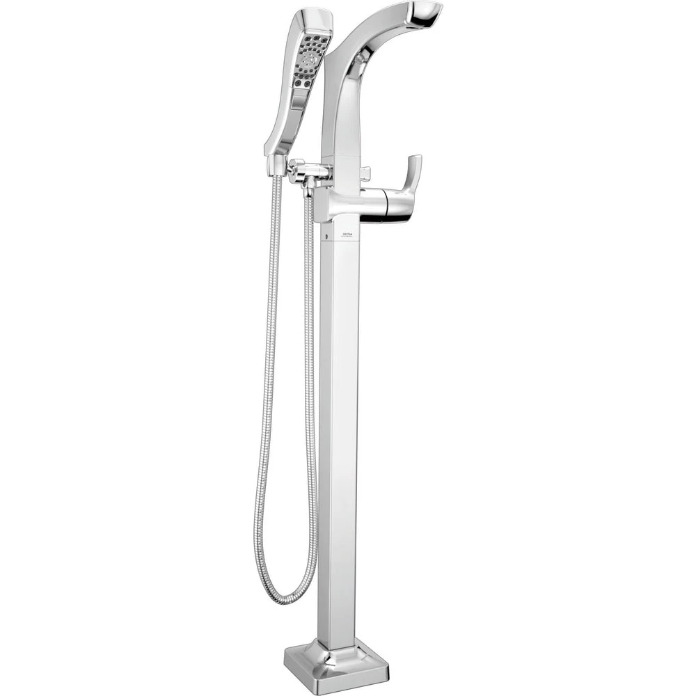 Delta TESLA Single Handle Floor Mount Tub Filler Trim With Hand Shower -Chrome (Valves Sold Separately)