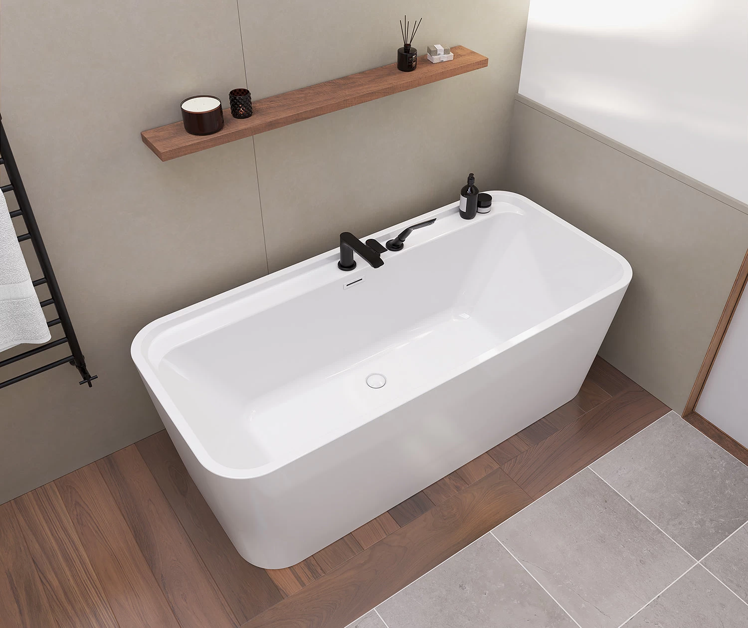 Maax Oberto 67 X 31 Acrylic Freestanding Center Drain Bathtub In White With White Skirt 106386 - Image 2