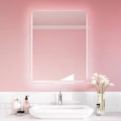 Kalia CELESTIA 30" X 38" Indirect LED Illuminated Rectangular Mirror With Clear Glass Strip And Touch-Switch For Color Temperature Control