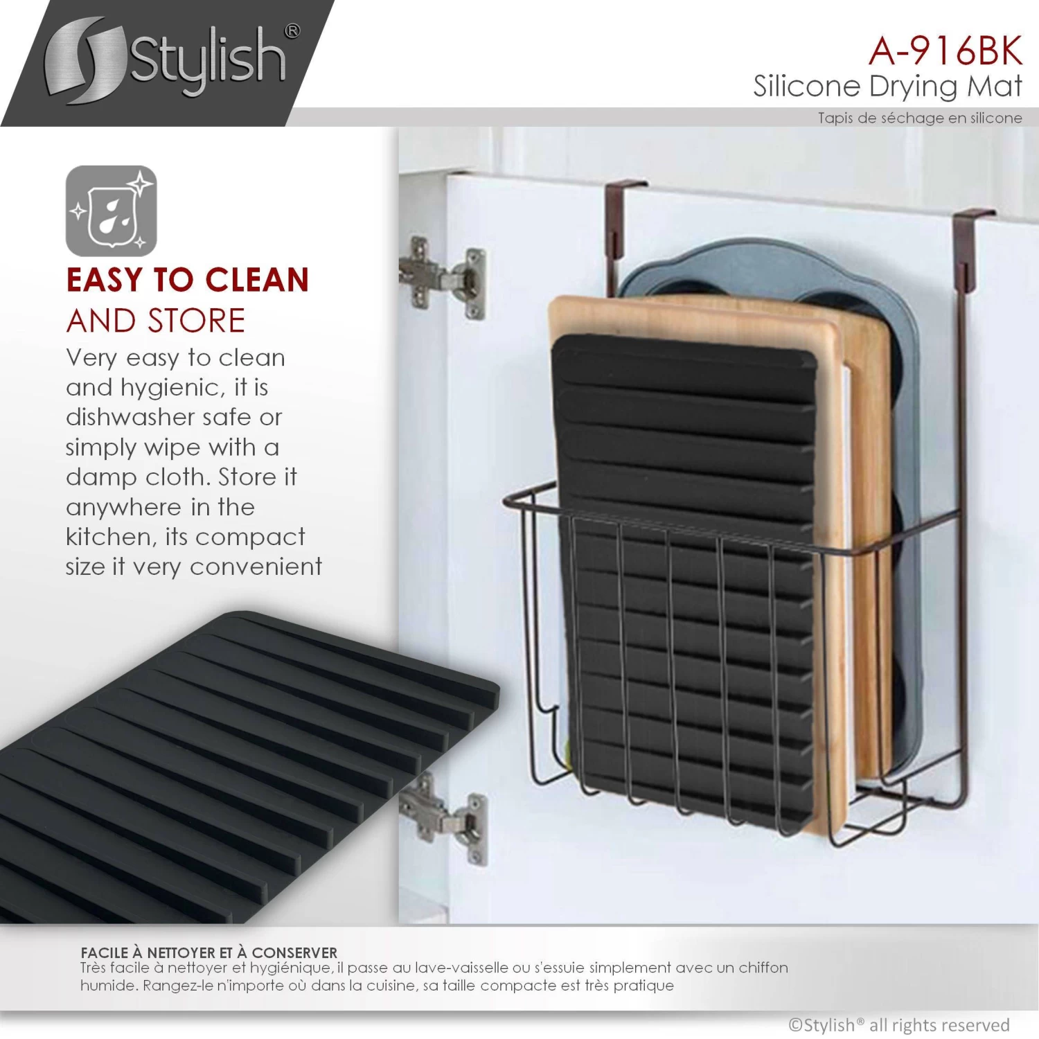 Stylish Silicone Drying Mat And Trivet, Black - Image 9