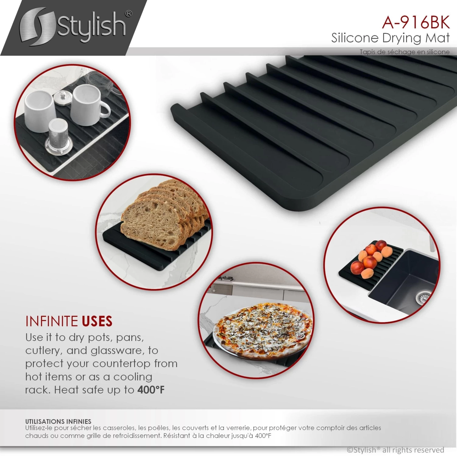 Stylish Silicone Drying Mat And Trivet, Black - Image 10